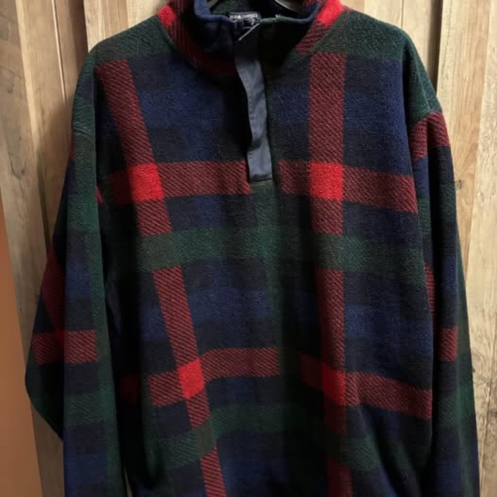 Van Heusen Fleece Sweatshirt Plaid Multi-Color Quarter Zip Pullover Size XL